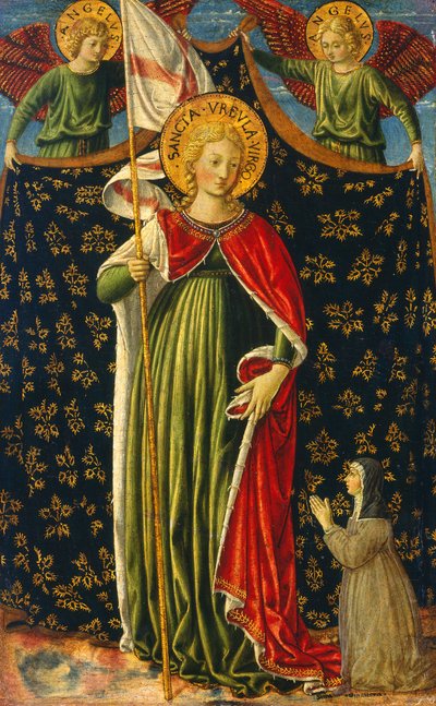 Sint Ursula met Twee Engelen en Schenker, ca. 1455-60 door Benozzo di Lese di Sandro Gozzoli